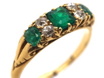 Victorian 18ct Gold, Emerald & Diamond Carved Half Hoop Ring