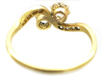 Edwardian 18ct Gold, Platinum & Diamond Two Stone Crossover Ring