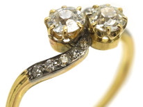 Edwardian 18ct Gold, Platinum & Diamond Two Stone Crossover Ring