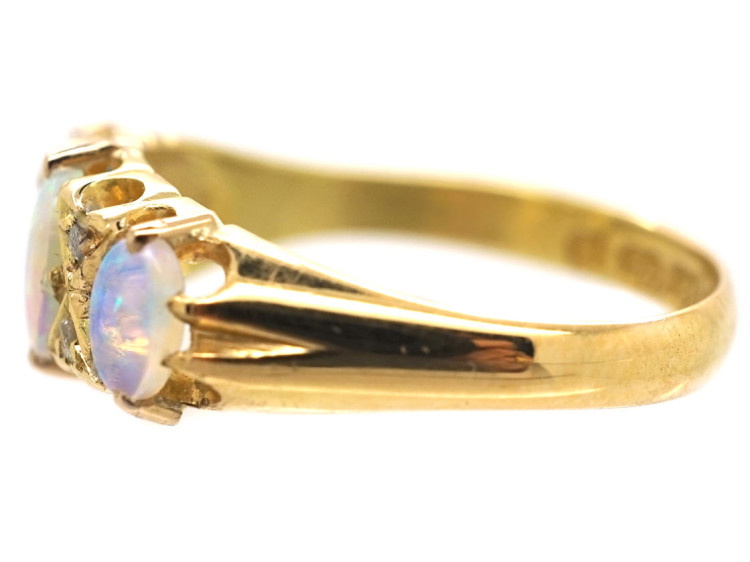 Edwardian 18ct Gold, Rose Diamond & Opal Three Stone Ring