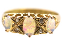 Edwardian 18ct Gold, Rose Diamond & Opal Three Stone Ring