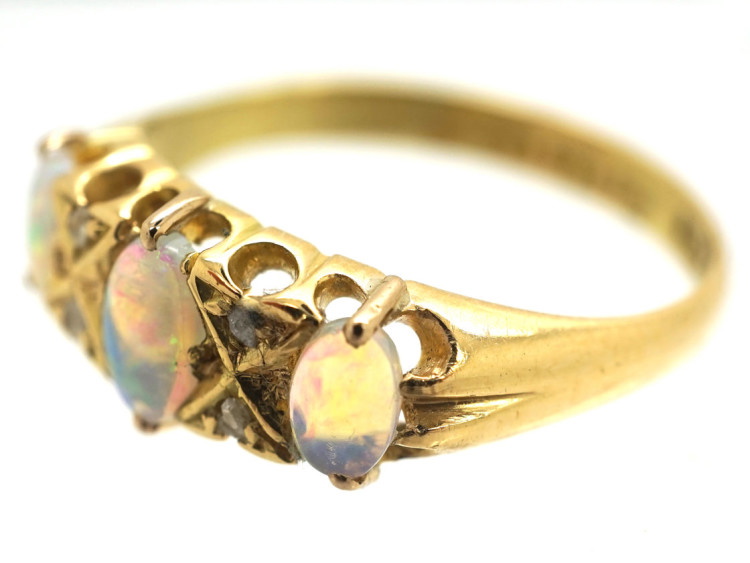 Edwardian 18ct Gold, Rose Diamond & Opal Three Stone Ring