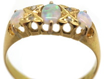 Edwardian 18ct Gold, Rose Diamond & Opal Three Stone Ring