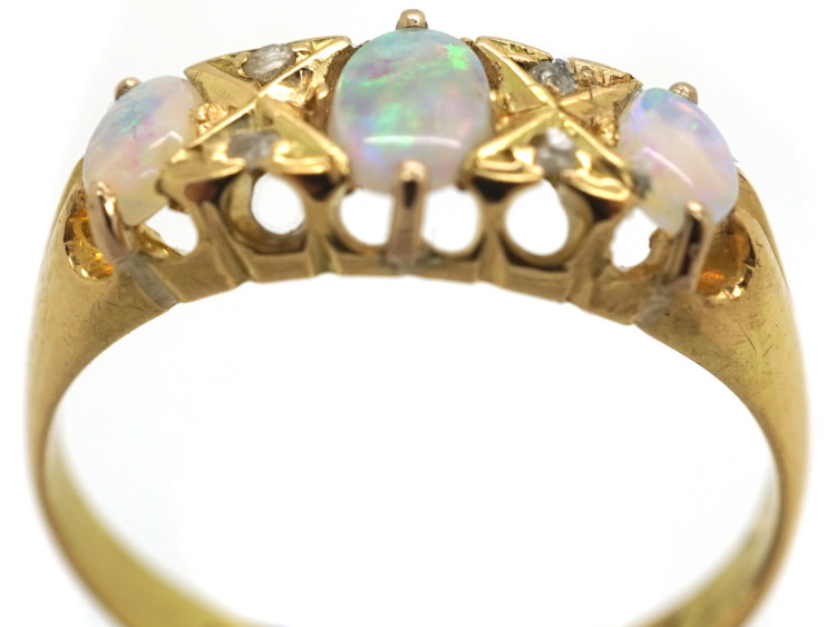 Edwardian 18ct Gold, Rose Diamond & Opal Three Stone Ring
