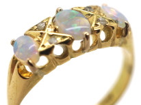 Edwardian 18ct Gold, Rose Diamond & Opal Three Stone Ring