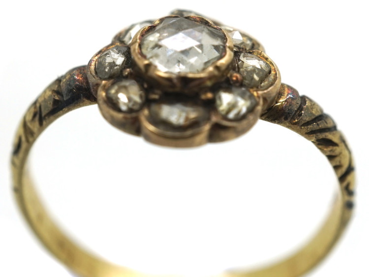 Georgian 18ct Gold Rose Diamond Cluster Ring