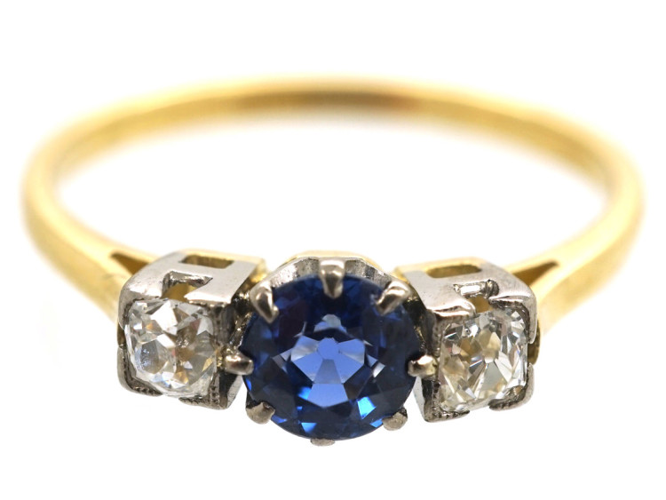 Art Deco 18ct Gold, Sapphire & Diamond Ring