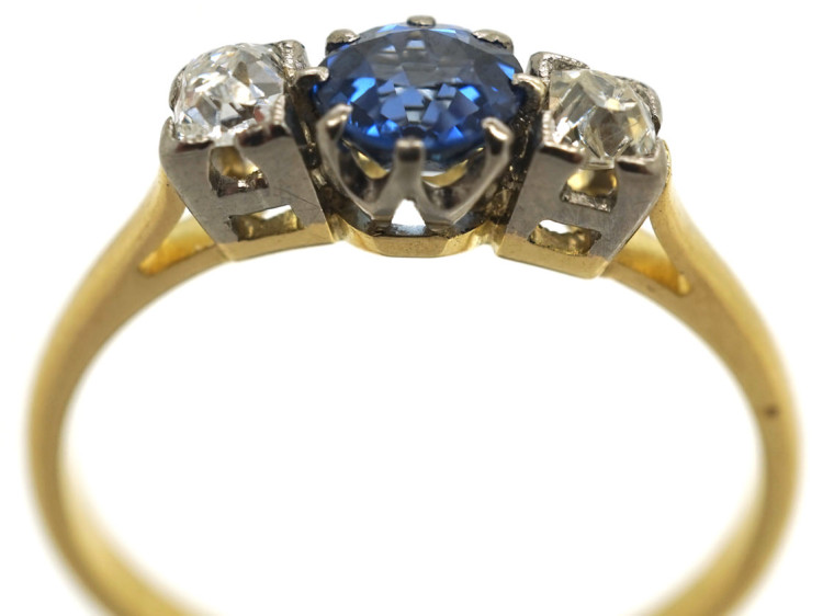 Art Deco 18ct Gold, Sapphire & Diamond Ring