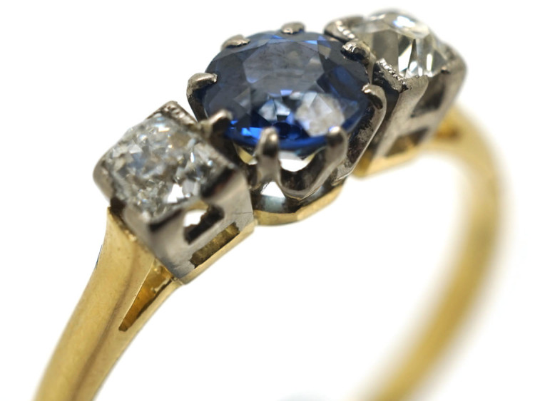 Art Deco 18ct Gold, Sapphire & Diamond Ring
