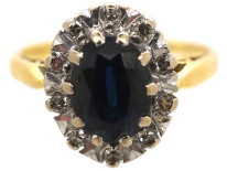 18ct Gold Sapphire & Diamond Oval Cluster Ring