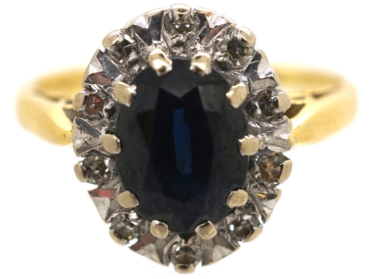 18ct Gold Sapphire & Diamond Oval Cluster Ring