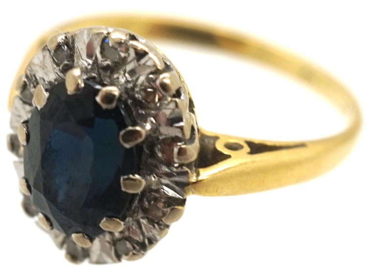 18ct Gold Sapphire & Diamond Oval Cluster Ring