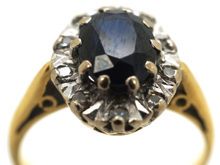 18ct Gold Sapphire & Diamond Oval Cluster Ring