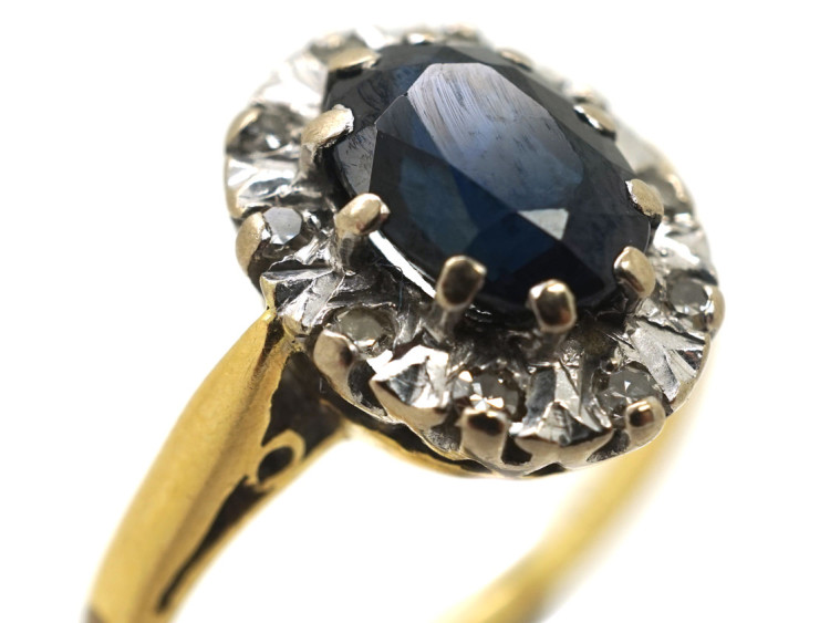 18ct Gold Sapphire & Diamond Oval Cluster Ring