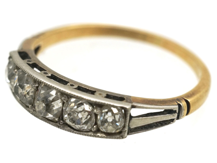Art Deco 18ct Gold & Platinum Five Stone Diamond Ring