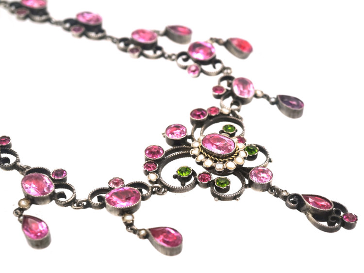 Edwardian Silver & Paste Necklace in Original Case