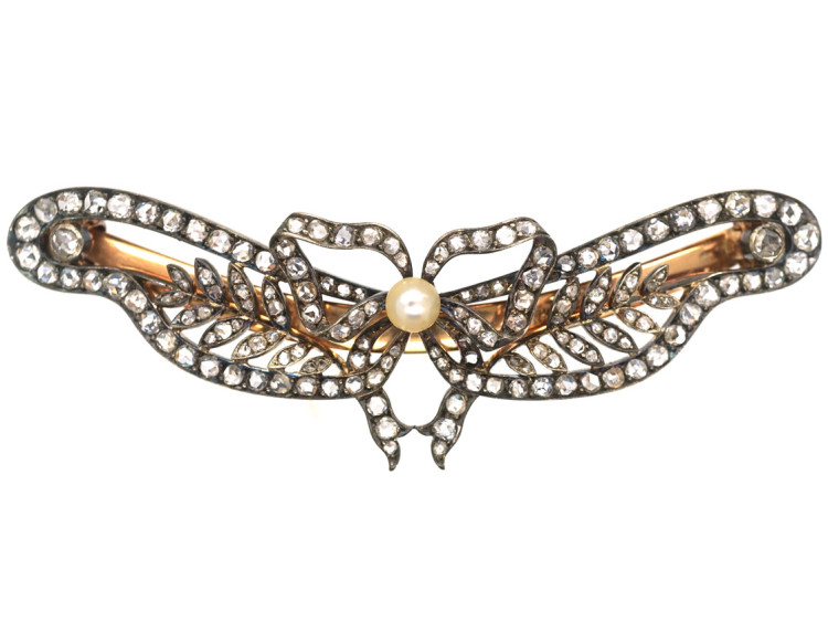 Edwardian Rose Diamond & Natural Pearl Hair slide in Original Case