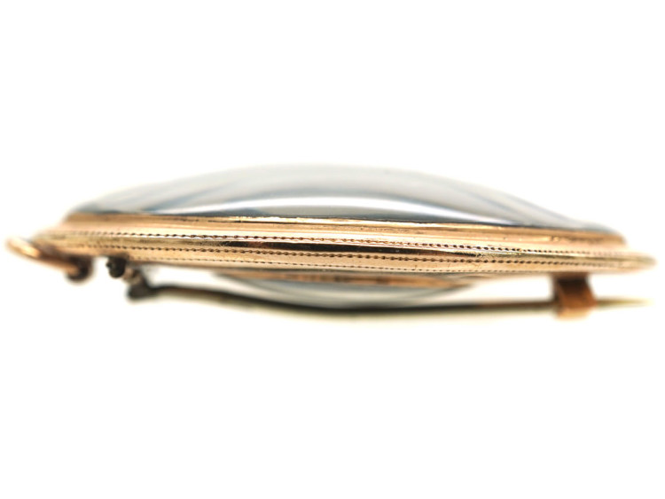 Georgian Gold Navette Shaped Mourning Brooch with Miniature of Lady & Angel