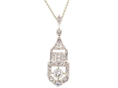 Art Deco 18ct White Gold & Diamond Pendant in Original Case
