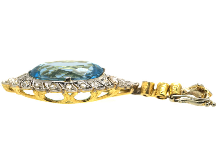 Art Deco 18ct Gold & Platinum, Aquamarine & Diamond Pendant