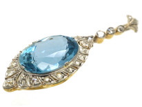Art Deco 18ct Gold & Platinum, Aquamarine & Diamond Pendant