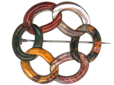 Victorian Scottish Silver & Agate Interlocking Rings Brooch