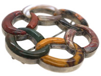 Victorian Scottish Silver & Agate Interlocking Rings Brooch