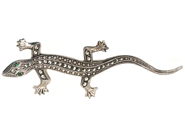 Silver & Marcasite Lizard Brooch