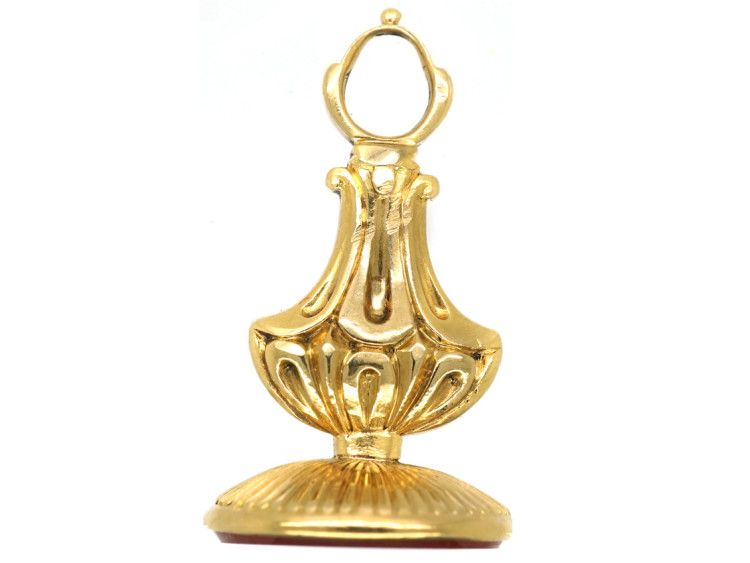 Georgian 15ct Gold Seal With Carnelian Intaglio of a Crest