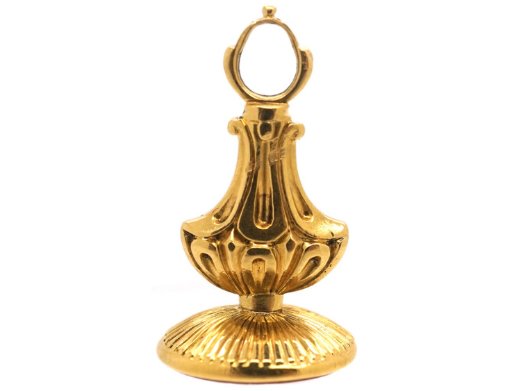 Georgian 15ct Gold Seal With Carnelian Intaglio of a Crest