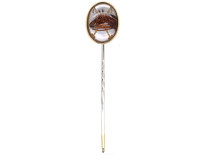 Reverse Intaglio Rock Crystal Tie Pin of a Polo Pony With Two Mallets