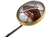 Reverse Intaglio Rock Crystal Tie Pin of a Polo Pony With Two Mallets