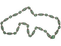 Edwardian Silver, Green Paste & Marcasite Flower Necklace