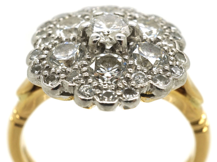 18ct White & Yellow Gold Large Diamond Cluster Ring