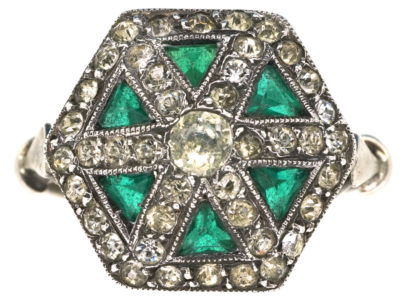 Art Deco Silver, Green & White Paste Ring
