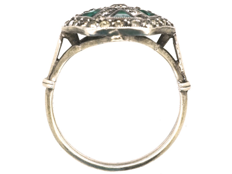 Art Deco Silver, Green & White Paste Ring