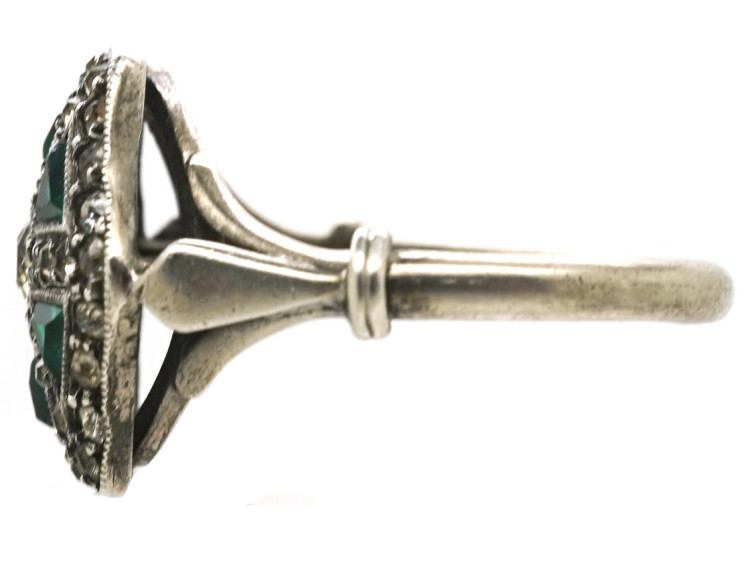 Art Deco Silver, Green & White Paste Ring