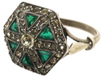 Art Deco Silver, Green & White Paste Ring