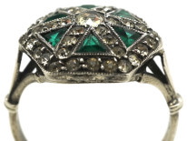 Art Deco Silver, Green & White Paste Ring