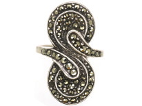 Art Deco Silver & Marcasite Double Swirl Ring