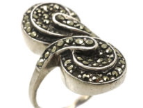 Art Deco Silver & Marcasite Double Swirl Ring