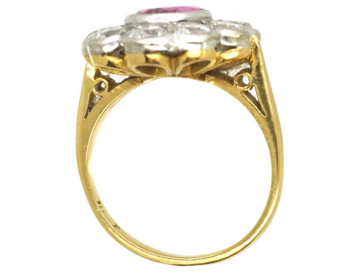 18ct White & Yellow Gold, Pink Sapphire & Diamond Oval Cluster Ring