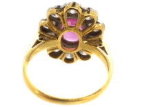 18ct White & Yellow Gold, Pink Sapphire & Diamond Oval Cluster Ring