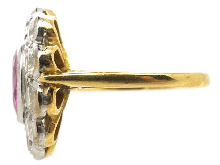 18ct White & Yellow Gold, Pink Sapphire & Diamond Oval Cluster Ring