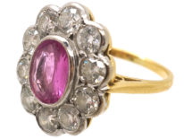18ct White & Yellow Gold, Pink Sapphire & Diamond Oval Cluster Ring