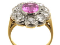 18ct White & Yellow Gold, Pink Sapphire & Diamond Oval Cluster Ring