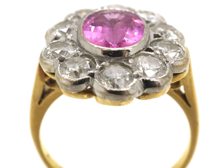 18ct White & Yellow Gold, Pink Sapphire & Diamond Oval Cluster Ring