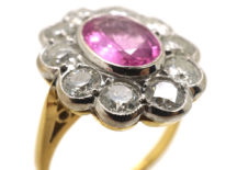 18ct White & Yellow Gold, Pink Sapphire & Diamond Oval Cluster Ring