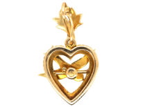 Edwardian 15ct Gold Heart & Swallow Pendant Set With Natural Split Pearls