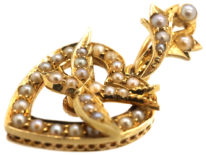 Edwardian 15ct Gold Heart & Swallow Pendant Set With Natural Split Pearls